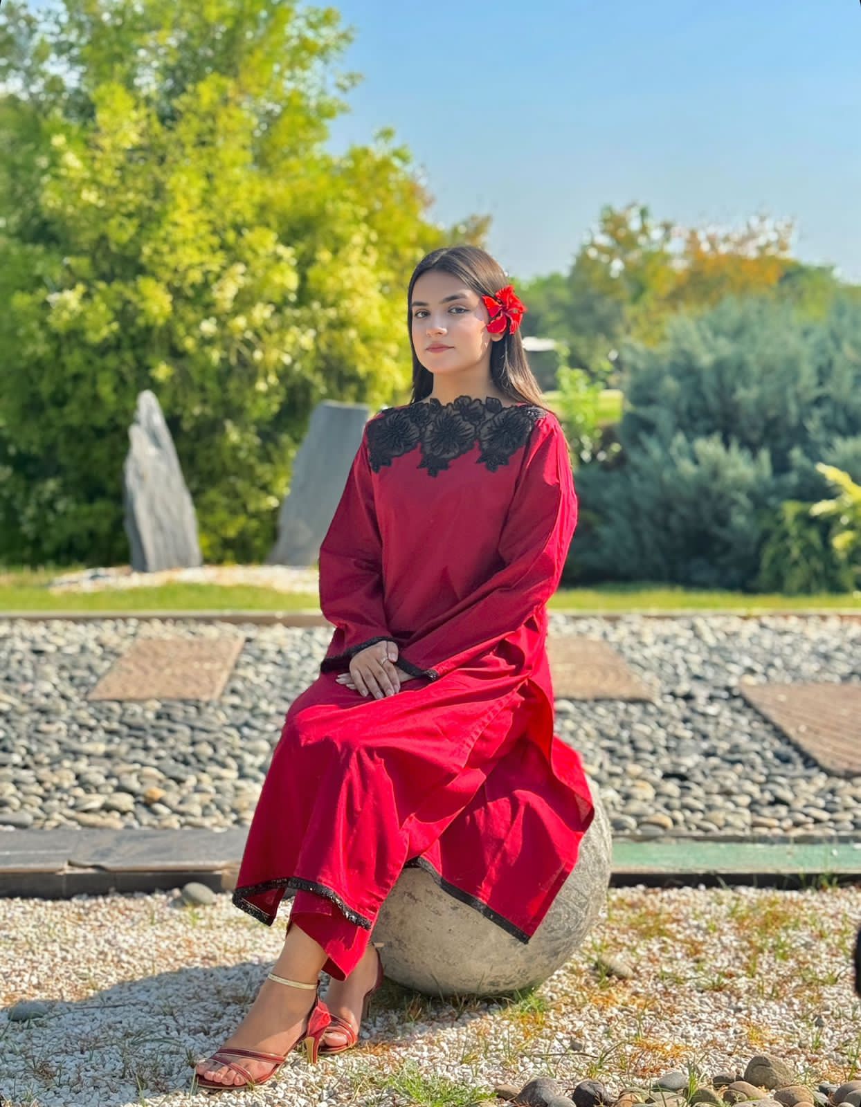 Red Ruby – Stitched Red Pret with Embroidered Neckline | Zyphoria
